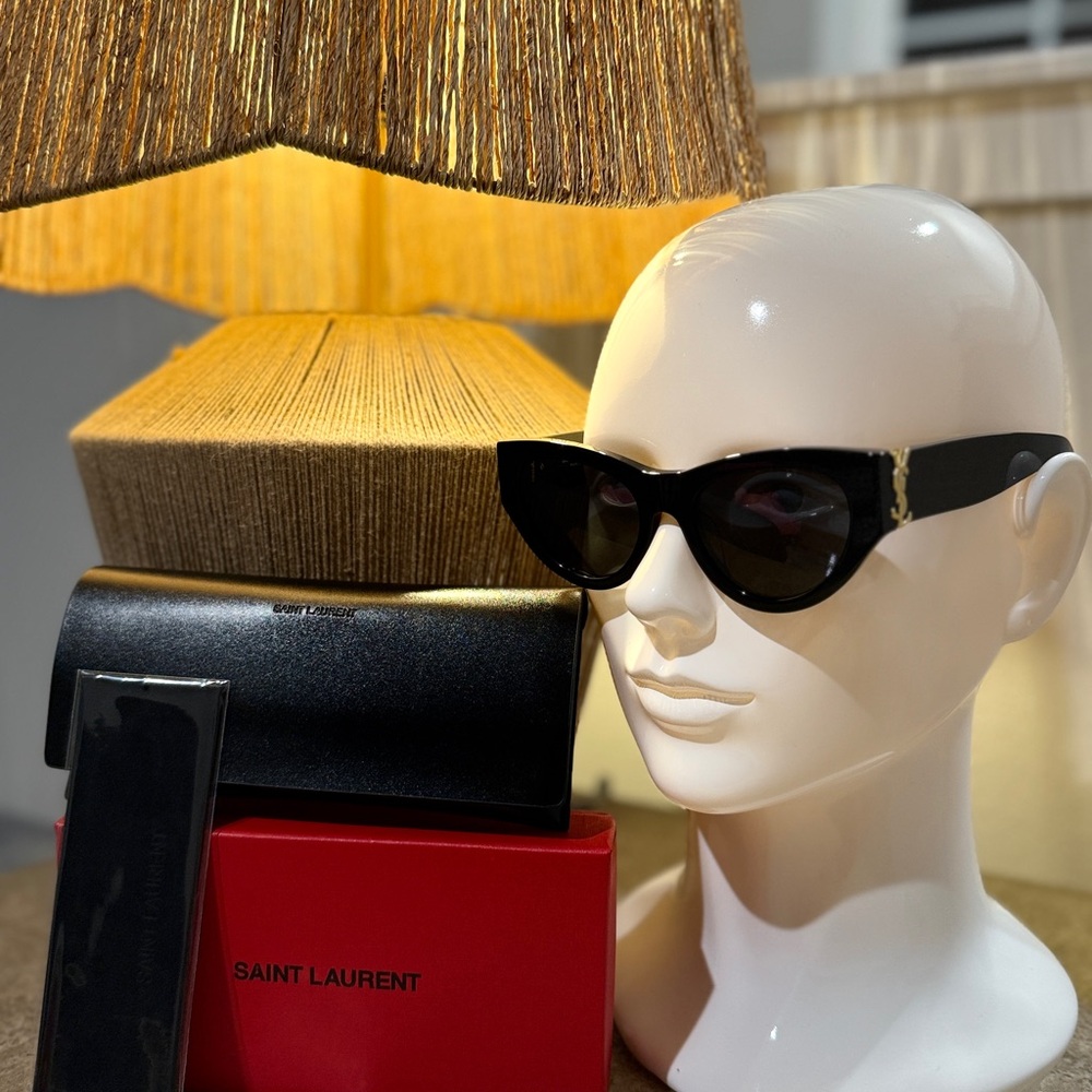 Saint Laurent Black Cat Eye Sunglasses with Gold Accents (used)